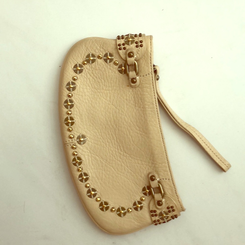 Cole Haan Cream Leather Studded Wristlet Clutch